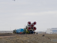 Вывоз РКН "Союз" на стартовую площадку ракеты-носителя "Союз-ФГ" с пилотируемым космическим кораблем