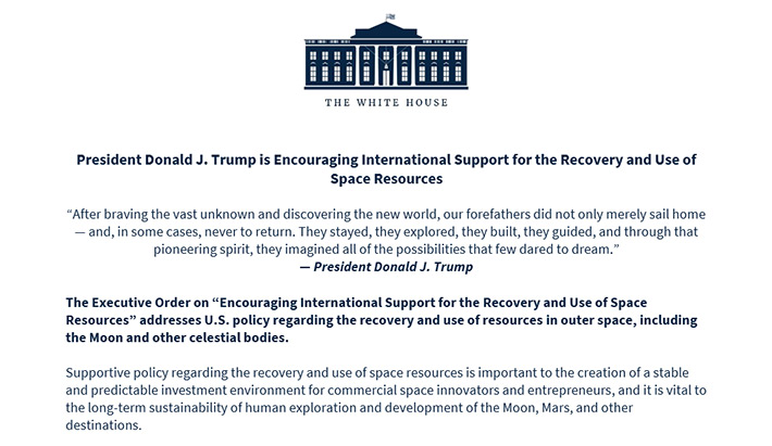 Президент США Дональд Трамп подписал Указ о праве США добывать ресурсы на Луне